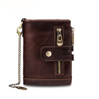 Coffee Genuine Leather Tri-Fold Wallet - Fashionable Multi-Card Men&#39;s and Women&#39;s Wallet