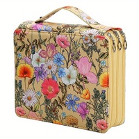 Yellow Background + Flowers Pattern 124-Slot Large Capacity Zippered Pencil Case - Triple-Layer Oxford Fabric Organizer for Colored Pencils, Art Suppl