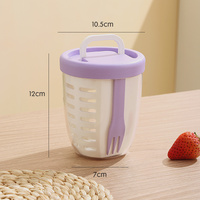 2 Pcs Purple Portable Leakproof Fruit and Salad Storage Box with Draining Function, Sealed Fresh-Keeping Bento Lunch Box with Fork, AS+PP+Silicone Mat