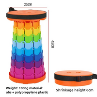 Rainbow Color Stitching Orange Portable Outdoor Telescopic Folding Stool with 100 Weight-Bearing Buckles, Lightweight and Compact Design, Perfect for 