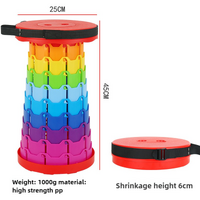 Rainbow Color Stitching Red Portable Outdoor Telescopic Folding Stool with 100 Weight-Bearing Buckles, Lightweight and Compact Design, Perfect for Fis