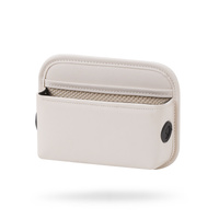 Off White PU Leather Car Storage Organizer with Dual Charging Holes and Inner Mesh Pocket, Multi-functional Door Handle Hanging Bag for Phones and Acc