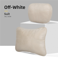 Off-White Luxury Eco-Friendly Suede Car Headrest and Lumbar Cushion Set - Ergonomic Support, All-Season Comfort, Adjustable Straps, and Durable Design