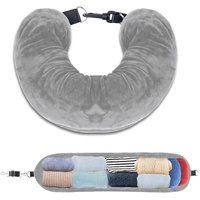 Grey Suede Portable Refillable Travel Neck Pillow with Storage Bag -Lightweight and Compact for Airplane, Car, and Train - Multi-Purpose Travel Organi