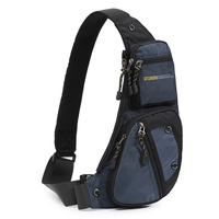 Black And Blue Men&#39;s Vintage Chest Bag -Multi-functional Waterproof Crossbody Sling Bag for Outdoor Sports