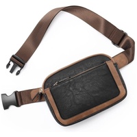 Black And Brown Color Matching Adjustable Waterproof PU Leather Waist Bag - Stylish Crossbody Belt Bag for Men &amp; Women