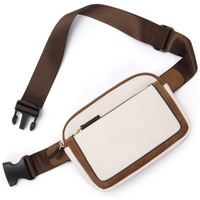White And Brown Color Matching Adjustable Waterproof PU Leather Waist Bag - Stylish Crossbody Belt Bag for Men &amp; Women