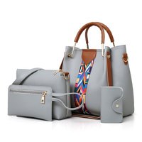 Grey Elegant 4-Piece Women&#39;s Handbag Set - Stylish PU Leather Tote, Shoulder Bag, Clutch, and Wallet for Every Occasion