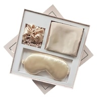 Light Gold Luxury Faux Silk Sleep Gift Set - 4-Piece Eye Mask, Pillowcase &amp; Scrunchies for Relaxation &amp; Comfort