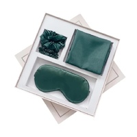 Green Luxury Faux Silk Sleep Gift Set - 4-Piece Eye Mask, Pillowcase &amp; Scrunchies for Relaxation &amp; Comfort