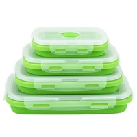 Green Collapsible Silicone Bento Box Set - 4-Piece Food-Grade Microwave &amp; Freezer Safe Lunch Box Set