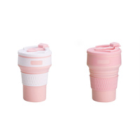 2 Pcs Pink Collapsible Silicone Coffee Cup – Portable, Food-Grade, Microwave &amp; Freezer Safe Travel Mug(Combination pack of the same color)