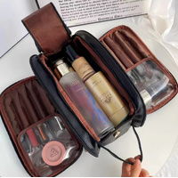 Black Large Capacity Makeup Organizer Bag - Travel-Friendly Double-Zip Cosmetic Storage Case for Women(Makeup items are shooting props and are not inc