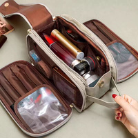 Brown Large Capacity Makeup Organizer Bag - Travel-Friendly Double-Zip Cosmetic Storage Case for Women(Makeup items are shooting props and are not inc