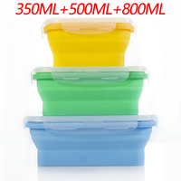 3-piece Set (Yellow + Green + Blue) Collapsible Silicone Food Storage Containers Set – 350ML, 500ML, 800ML | BPA-Free, Microwave, Dishwasher &amp; Freezer