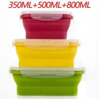 3-piece Set (Red + Yellow +Green) Collapsible Silicone Food Storage Containers Set - 350ML, 500ML, 800ML | BPA-Free, Microwave, Dishwasher &amp; Freezer S