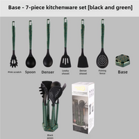 Black And Green Set High-Temperature Resistant 7-Piece Silicone Kitchen Utensils Set - Non-Stick Cooking Tools, Food-Grade Silicone, Heat-Resistant Sp