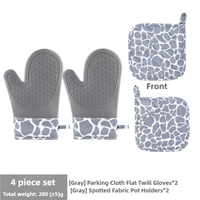 Grey 4-Piece Set High-Temperature Resistant Silicone and Cotton Oven Mitts and Pot Holders Set – Heat-Resistant, Non-Slip, Food-Grade Kitchen Gloves f