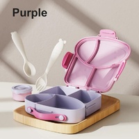 Purple Kids Bento Box with Dividers, Microwave Safe, Leak-Proof Lunch Box with Fork &amp; Spoon - Eco-Friendly PP Plastic, Colorful, Leakproof Food Storag