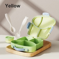 Yellow And Green Kids Bento Box with Dividers, Microwave Safe, Leak-Proof Lunch Box with Fork &amp; Spoon - Eco-Friendly PP Plastic, Colorful, Leakproof F