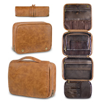 Yellowish Brown Luxury PU Business Travel Toiletry Bag - Large Capacity Waterproof Makeup Organizer with Dividers - Portable &amp; Stylish Bathroom Storag
