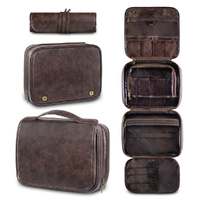 Coffee Luxury PU Business Travel Toiletry Bag - Large Capacity Waterproof Makeup Organizer with Dividers - Portable &amp; Stylish Bathroom Storage