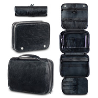 Black Luxury PU Business Travel Toiletry Bag - Large Capacity Waterproof Makeup Organizer with Dividers - Portable &amp; Stylish Bathroom Storage