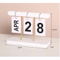 White Modern Minimalist Wooden Flip Calendar - Stylish Desktop Calendar for Home, Office, and Study Room