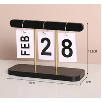 Black Modern Minimalist Wooden Flip Calendar - Stylish Desktop Calendar for Home, Office, and Study Room