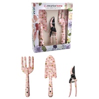 Pink 3-Piece Floral Print Garden Tool Set – Carbon Steel Pruner, Cultivator &amp; Trowel for Gardening