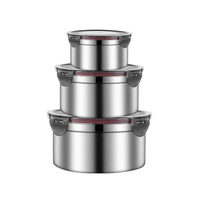 Brown 3-Piece 304 Stainless Steel Food Storage Set with Leak-Proof Lids – Round Design for Fridge and Meal Prep