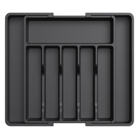 Black Adjustable Polypropylene Kitchen Drawer Organizer – 8 Compartments, Large Capacity, Easy to Clean