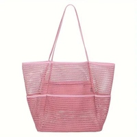 Pink Breathable Mesh Beach Tote Bag - Large Capacity Sand-Free Bag with Zipper Pocket &amp; Multi-Purpose Storage
