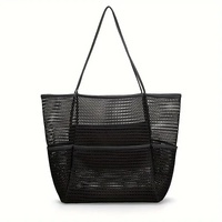 Black Breathable Mesh Beach Tote Bag - Large Capacity Sand-Free Bag with Zipper Pocket &amp; Multi-Purpose Storage