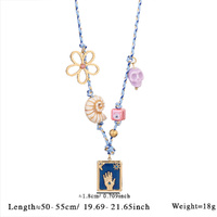 Blue Pendant Style Colorful Necklace for Women - Trendy Hand &amp; Shell Jewelry Set