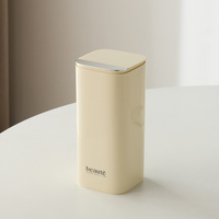 Cream Yellow Automatic Lifting Makeup Brush Holder with 4 Compartments, Large Capacity Cosmetic Brush Organizer(Makeup brushes are shooting props and 