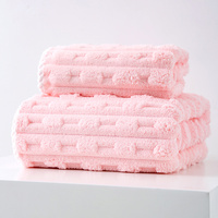 Pink Thickened Coral Fleece Towel Set, Large Bath Towel &amp; Face Towel Combo, Soft &amp; Absorbent Towels for Home Use