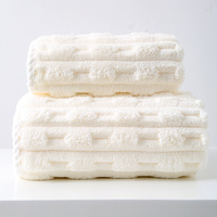 Off White Thickened Coral Fleece Towel Set, Large Bath Towel &amp; Face Towel Combo, Soft &amp; Absorbent Towels for Home Use