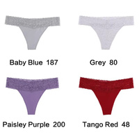 Size L Lace-Trimmed Thong Underwear - 4-Pack in Baby Blue,Grey,Paisley Purple and Tange Red