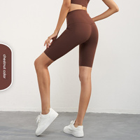 Size L Chestnut Color Seamless High-Waisted Yoga Shorts for Women - Tummy Control &amp; Butt Lifting Fitness Shorts