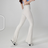 White High-Waisted Lycra Yoga Bell-Bottom Pants for Women - Tummy Control &amp; Butt Lifting