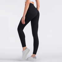 Size L Black High-Waisted Seamless Yoga Pants for Women - Tummy Control, Butt Lifting &amp; Back Waistband Pocket