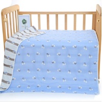 Blue Cherry, 6-Layer Muslin Baby Blanket - Soft Cotton Bedding for Infants and Toddlers, 110x110 cm,