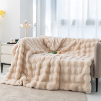 Apricot 70*100cm Plush Toscana Rabbit Hair Throw Blanket - Soft Flannel Fleece for All Seasons, Perfect for Couch &amp; Bed