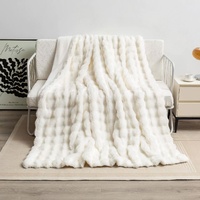 Off White 70*100cm Plush Toscana Rabbit Hair Throw Blanket - Soft Flannel Fleece for All Seasons, Perfect for Couch &amp; Bed