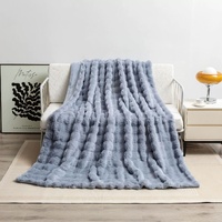 Grey 70*100cm Plush Toscana Rabbit Hair Throw Blanket - Soft Flannel Fleece for All Seasons, Perfect for Couch &amp; Bed