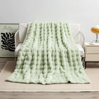 Green 100*160cm Plush Toscana Rabbit Hair Throw Blanket - Soft Flannel Fleece for All Seasons, Perfect for Couch &amp; Bed
