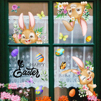 3 Sheet， Creative Easter Bunny &amp; Egg Window Decal - Adhesive Wall Stickers for Living Room &amp; Bedroom (60cm x 30cm)