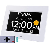 White Crystal Clear 7-Inch Digital Day Clock with Auto Dimming &amp; Voice Assist - Perfect for Seniors
