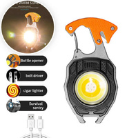 2PCS Orange Multi-Function COB Work Light with Carabiner - 500LM Flashlight, Lighter &amp; More